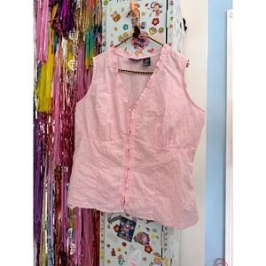 Vintage Zoey Beth Plus Pink Eyelet Ruffle V-Neck Sleeveless Button Front Blouse